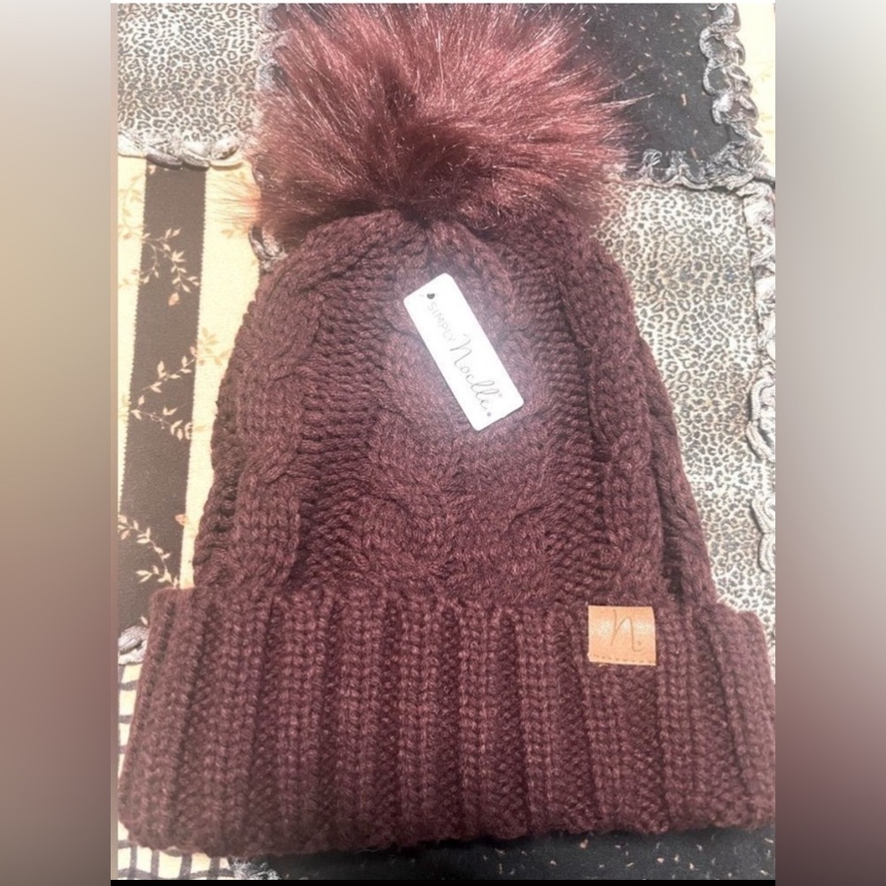 Burgundy Knit Pom-Pom Beanie